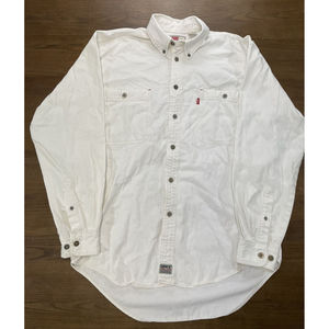 VTG Levis Denim Red Tab Shirt Metal Button Up White Relaxed Fit Mens Shirt Sz M
